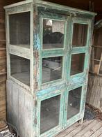 GROENE VINTAGE KAST MET MOOIE PATINE, Huis en Inrichting, Kasten | Vitrinekasten, Ophalen, 100 tot 150 cm, VINTAGE, 150 tot 200 cm