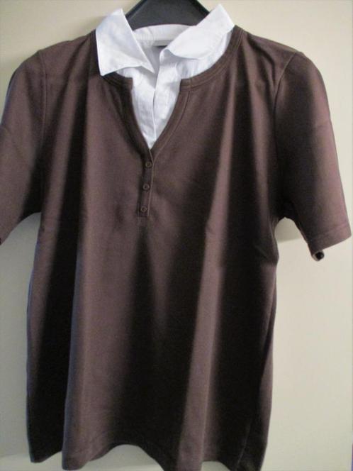 Bruine blouse / shirt met witte kraag mt L, Kleding | Dames, Grote Maten, Nieuw, Shirt of Top, Bruin, Ophalen of Verzenden