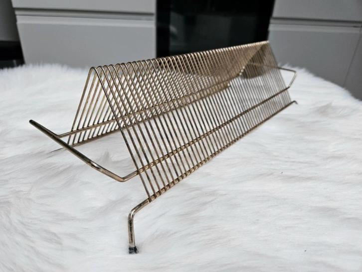 Vintage platenhouder in messing met zwarte dopjes., Audio, Tv en Foto, Platenspelers, Gebruikt, Platenspeler-onderdeel, Overige merken