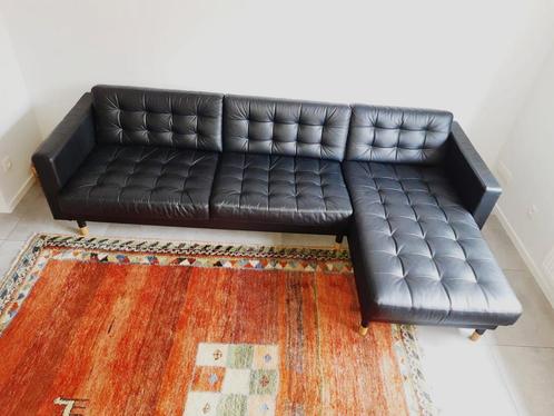 Canapé en cuir noir avec méridienne - LIVRAISON GRATUITE, Maison & Meubles, Canapés | Sofas & Chaises Longues, Comme neuf, Quatre personnes ou plus