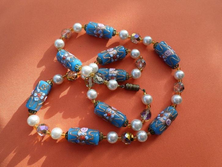Vintage ketting van Murano-glazen kralen, Handtassen en Accessoires, Kettingen, Blauw, Ophalen of Verzenden