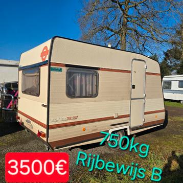 Caravane de 750 kg, permis de conduire B, camping, vacances,, Entreprise, Jusqu'à 4 m, 500 - 750 kg, Poêle