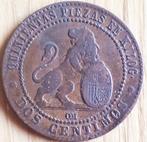 SPANJE : 2 CENTIMOS 1870 KM 661 XF, Postzegels en Munten, Munten | Europa | Niet-Euromunten, Ophalen of Verzenden, Losse munt