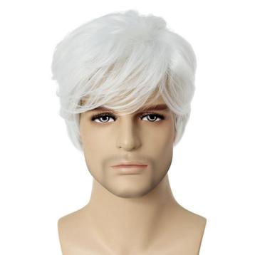 Trendy herenpruik kort haar in laagjes zilver wit beschikbaar voor biedingen