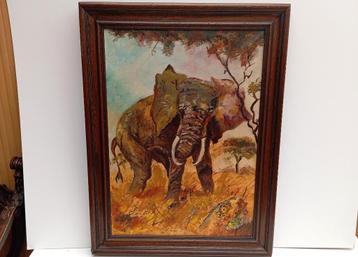 schilderij gesigneerd beeld olifant beschikbaar voor biedingen
