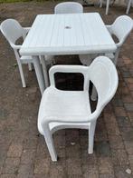 3 sets van 1 terrastafel en 4 terrasstoelen merk Alibert, Tuin en Terras, Tuintafels, Ophalen, Gebruikt, Vierkant, Plastic