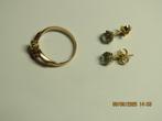 antieke ring en oorbellen in goud met diamantjes, Handtassen en Accessoires, Ringen, Ophalen of Verzenden, Goud, Goud, Met edelsteen