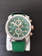 Poedagar herenhorloge silver-green 42mm, Ophalen, Zo goed als nieuw, Polshorloge, Leer