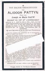 Soldaat. Pattyn Alidoor. ° St. Andries 1895 † Boesinghe 1917, Bidprentje, Ophalen of Verzenden