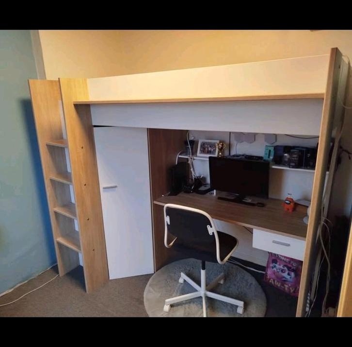 Hoogslaper met ingebouwde bureau en kast, Kinderen en Baby's, Kinderkamer | Bedden, Matras, Ophalen