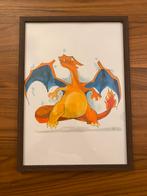 Pokémon Charizard - Aquarel ingekaderd, Antiek en Kunst, Kunst | Tekeningen en Fotografie, Ophalen of Verzenden