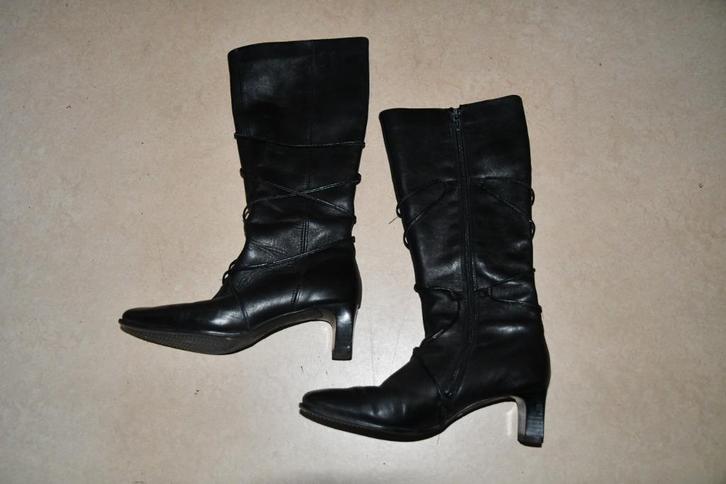 Zwarte lederen warme dameslaarzen - Rieker - maat 37, Kleding | Dames, Schoenen, Zo goed als nieuw, Hoge laarzen, Zwart, Ophalen of Verzenden