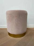 Roze poef velvet met messing voet, Ophalen, Zo goed als nieuw