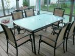 Glazen tafel met 4 stoelen, 4 places, Utilisé, Enlèvement ou Envoi, Salons de jardin