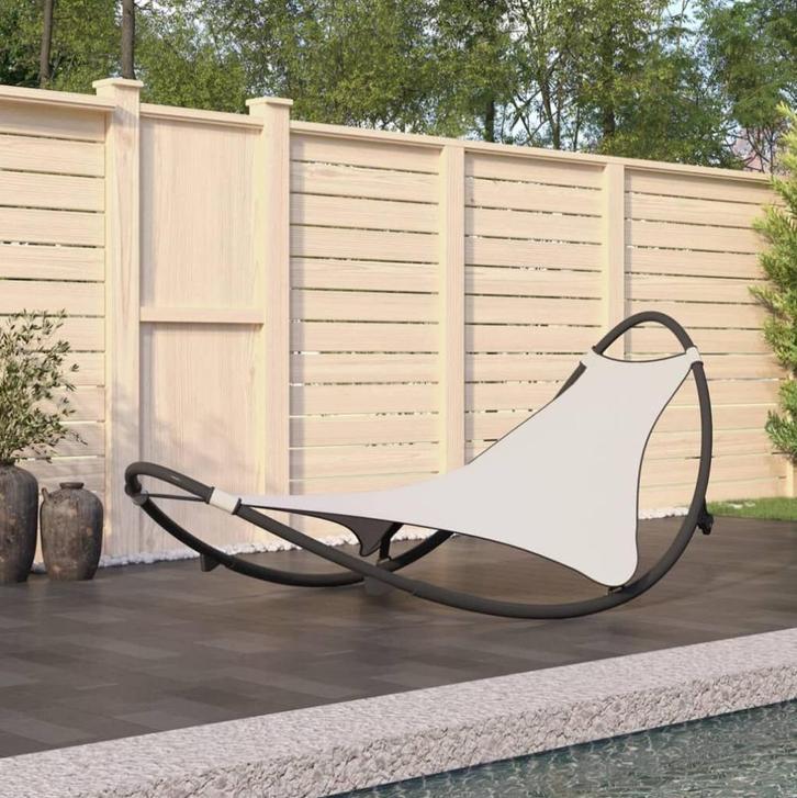 Chaise longue à bascule avec roues Acier Crème, Tuin en Terras, Tuinstoelen, Nieuw, Textileen, Ophalen