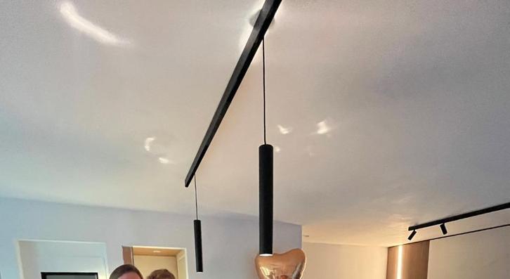 Orbit Lightning 48V track + 2 Pendel verlichting, Huis en Inrichting, Lampen | Hanglampen, Gebruikt, 75 cm of meer, Metaal, Ophalen