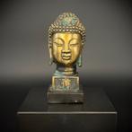 Tête de Bouddha en bronze doré/ laiton - Chine XXe -, Antiek en Kunst, Ophalen of Verzenden, Brons