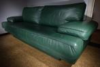 Vintage groene leren zetel / dons vulling / strak design, Huis en Inrichting, 100 tot 125 cm, Driepersoons, Leer, Ophalen of Verzenden