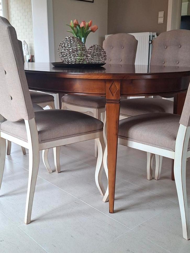 Tafel en stoelen  Richelieu  kerselaar, Antiek en Kunst, Antiek | Meubels | Stoelen en Sofa's, Ophalen