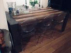 Table à manger en  bois précieux + 6 chaises design offertes, 200 cm of meer, Nieuw, Rechthoekig, Artisanat design en bois ancien + métal