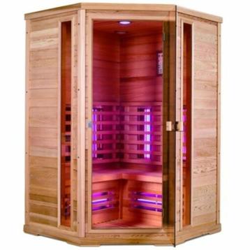 Showroommodel Infraroodcabine Fullspectrum hoeksauna 2 pers, Sport en Fitness, Sauna, Ophalen, Nieuw, Infrarood, Complete sauna