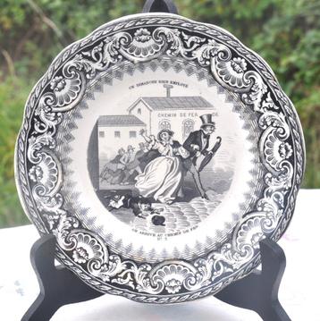 assiette gien avec decor et texte chemin de fer  beschikbaar voor biedingen