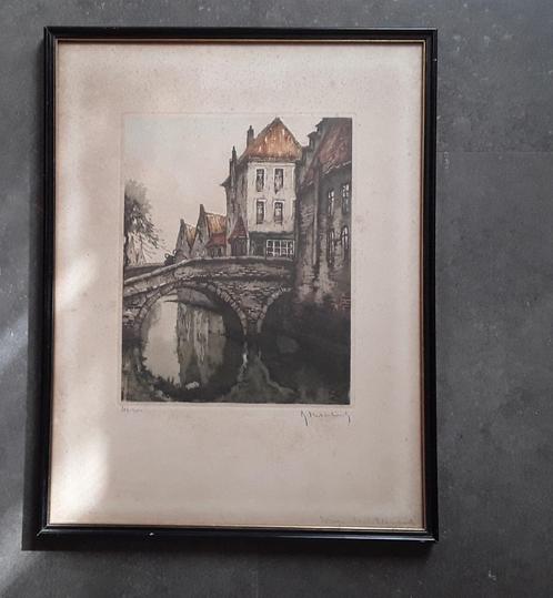 Ets Brugge Paardebrug 249/350 door Roger Hebbelinck, Antiek en Kunst, Kunst | Etsen en Gravures, Ophalen of Verzenden