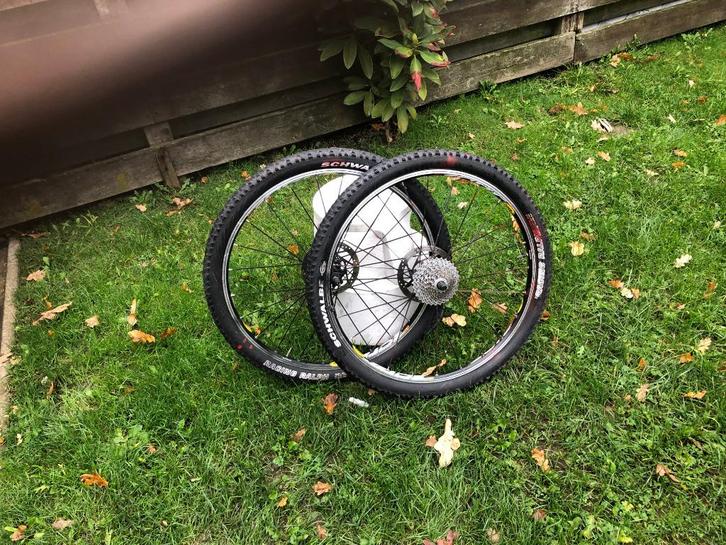Set Wielen 26 inch achterwiel 9 cassette versnell. schijfrem, Fietsen en Brommers, Fietsonderdelen, Gebruikt, Mountainbike, Wiel