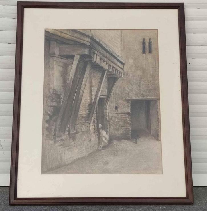 Technique mixte cour de Isidore van mens, Antiquités & Art, Art | Dessins & Photographie, Enlèvement ou Envoi