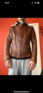 Motorjas is echt leer bruin, Daytona, Ophalen, Maat 48/50 (M), Gedragen, Bruin