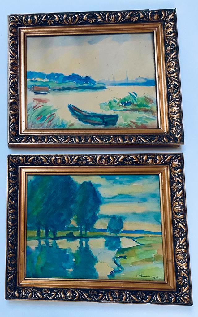 Aquarel landschap schilderij 2 stuks., Antiquités & Art, Art | Peinture | Classique, Enlèvement