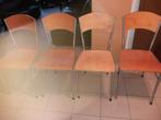 4 houten stoelen met metalen onderstel, Brun, Enlèvement, Utilisé, Métal