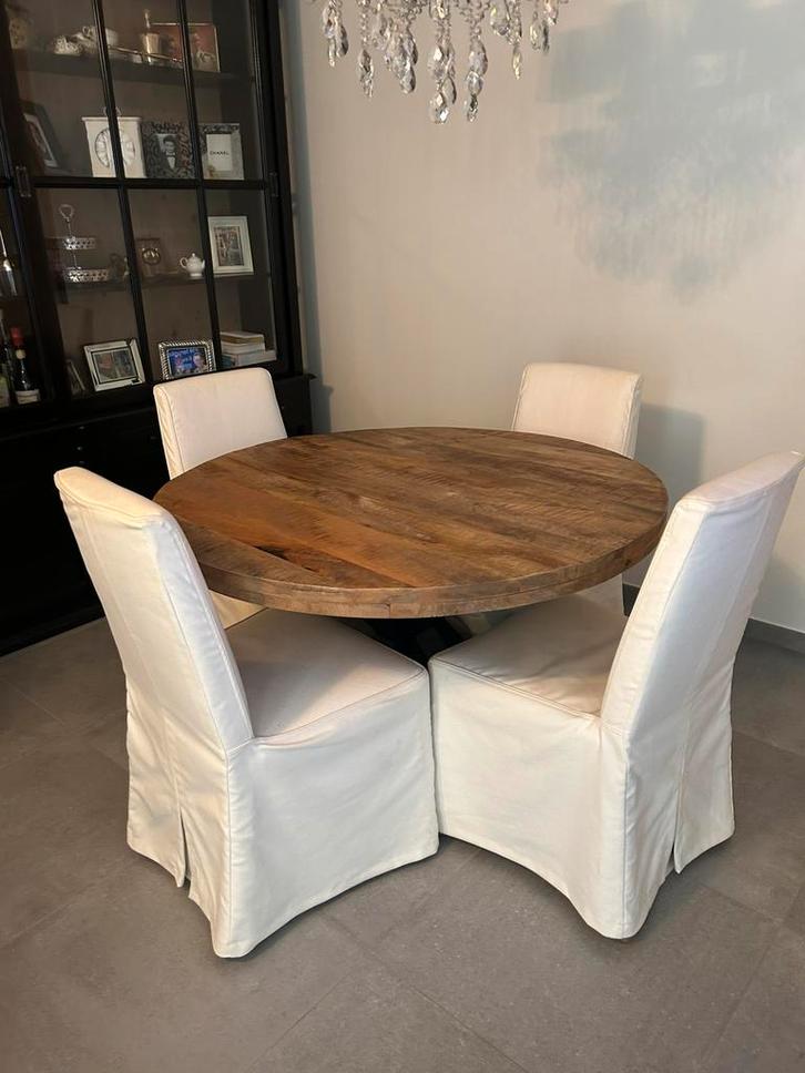 Ronde tafel en 4 bijpassende stoelen, Huis en Inrichting, Complete eetkamers, Zo goed als nieuw, Ophalen
