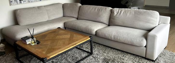 Moderne beige hoekzetel, Huis en Inrichting, Zetels | Complete zithoeken, Gebruikt, Stof, Ophalen