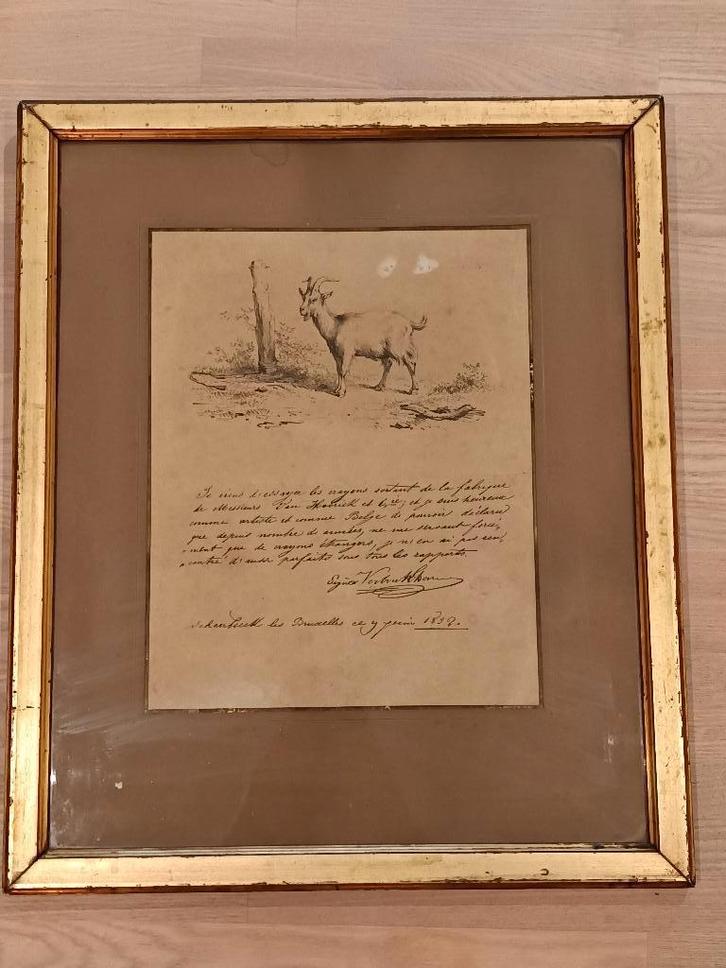 Origineel manuscript met tekening - Eugène Verboeckhoven, Antiek en Kunst, Kunst | Tekeningen en Fotografie, Ophalen of Verzenden