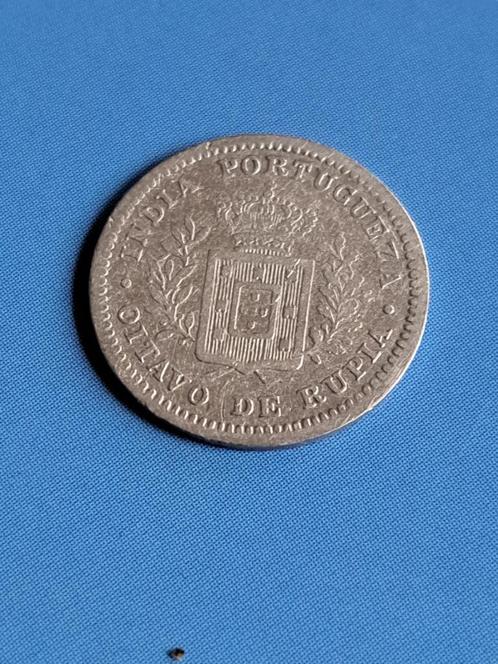 1881 Inde portugaise (Goa) 1/8 rupiah en argent, Timbres & Monnaies, Monnaies | Asie, Monnaie en vrac, Asie du Sud, Argent, Envoi