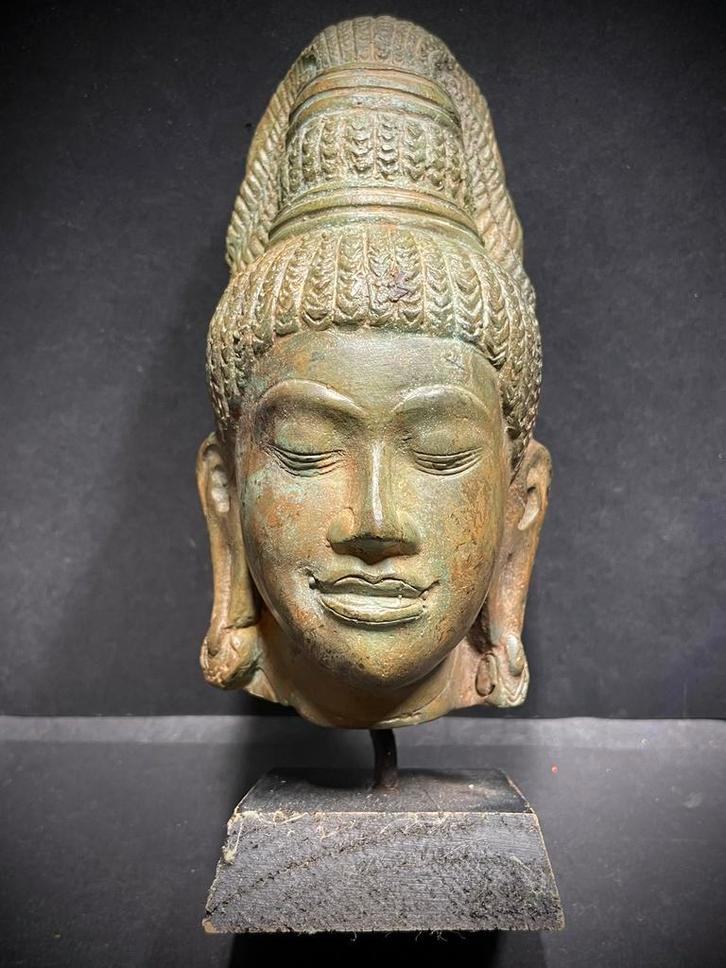 Antiek bronzen hoofd van een godheid/Boeddhistische figuur, Huis en Inrichting, Woonaccessoires | Boeddhabeelden, Gebruikt, Ophalen of Verzenden