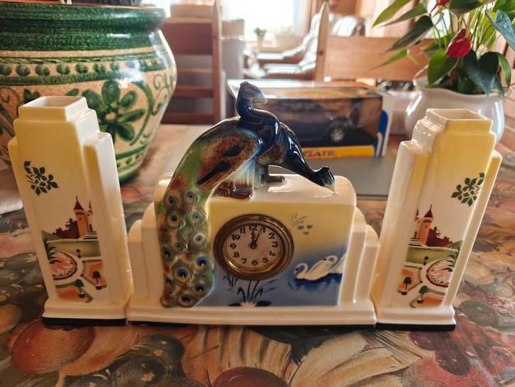 Antieke klok met 2 bijhorende vaasjes, Antiek en Kunst, Antiek | Klokken, Ophalen of Verzenden