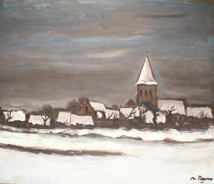 Gabriël De Pauw (1924-2000): Winterlandschap (O/D, 90x80cm), Antiek en Kunst, Kunst | Schilderijen | Klassiek, Ophalen of Verzenden
