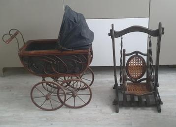 Ensemble ancien Landau et balancelle pour poupée