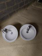 2 ronde porselein wasbakjes met uittrekbare kraan, Ophalen, 50 tot 100 cm, Zo goed als nieuw, Minder dan 25 cm