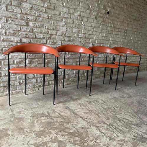 4X Fasem P40 vintage design stoel, Huis en Inrichting, Stoelen, Gebruikt, Vier, Leer, Metaal, Overige kleuren, Ophalen