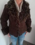 Vintage donkerbruine elegante damesjas met faux fur kraag en, Comme neuf, Brun, Taille 38/40 (M), Sugar Candy