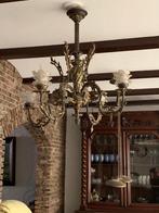 zware ANTIEKE BRONZEN kroonluchter, Huis en Inrichting, Ophalen, Gebruikt, Glas