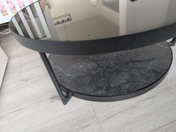 Salontafel - donker glas & marmerlook - 88 cm, Huis en Inrichting, Tafels | Salontafels, Ophalen, Zo goed als nieuw, Glas