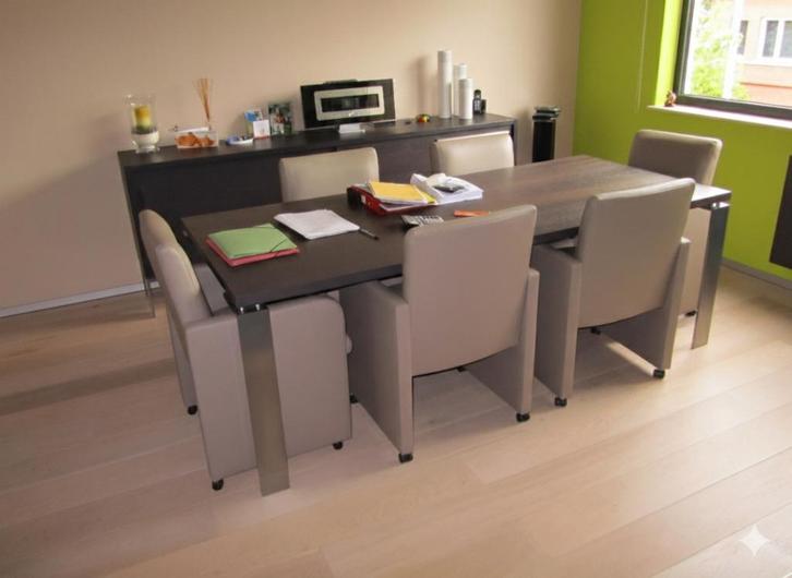 zymbioz tijdloze strakke eiken eetkamer kleur wenge, Huis en Inrichting, Complete eetkamers, Gebruikt, 4 tot 6 stoelen, Ophalen