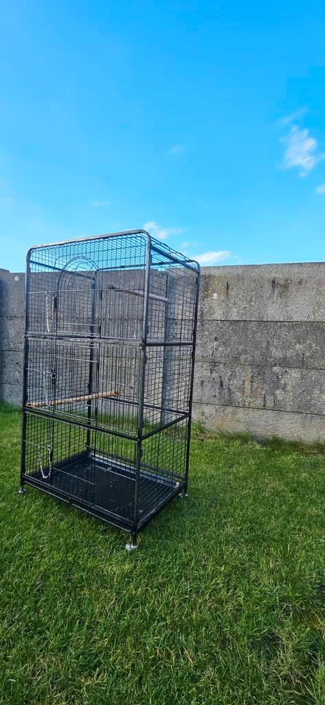 Vogelkooi zwart met alle.toebehoren te koop!, Animaux & Accessoires, Oiseaux | Cages & Volières, Comme neuf, Cage à oiseaux, Métal