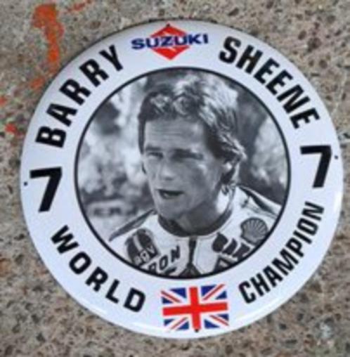 Barry Sheene suzuki 7 world champion emaillen decoratie bord, Collections, Marques & Objets publicitaires, Utilisé, Panneau publicitaire