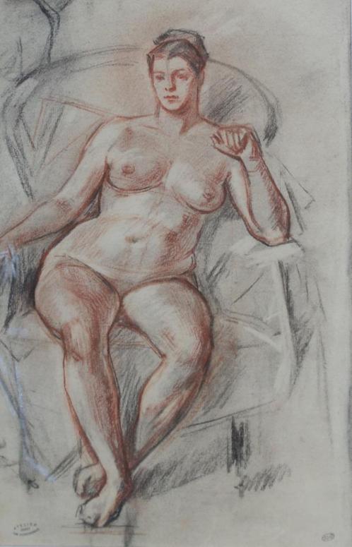 Robert Van Cauwenberghe (1905-1985): Naakt (47 x 67 cm), Antiek en Kunst, Kunst | Schilderijen | Klassiek, Ophalen of Verzenden