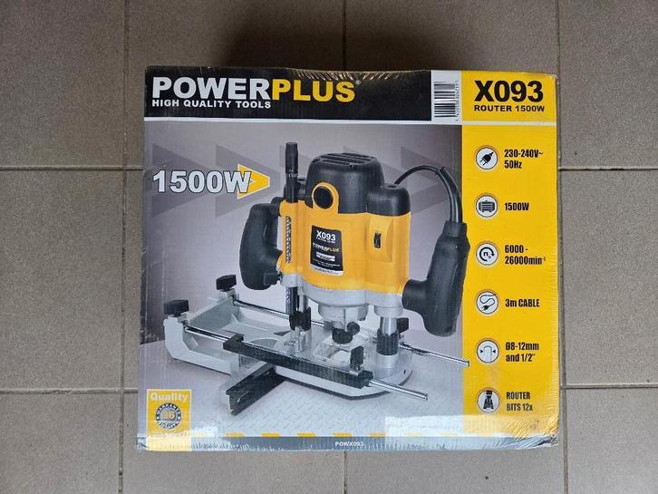 PowerPlus X093 Bovenfrees 1500W + 12-delige Frezenset, Doe-het-zelf en Bouw, Gereedschap | Freesmachines, Nieuw, Elektrisch, Bovenfrees